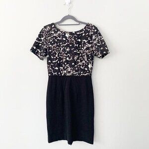 Tahari black white‎ floral bodice black fitted skirt knee length dress - 4